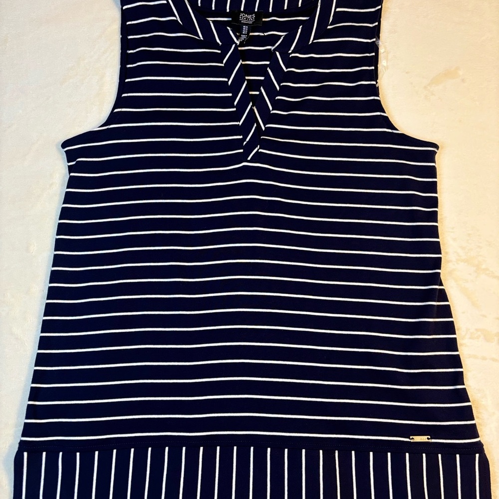 NWT Jones New York Womens 100% Cotton Navy/White Striped Nautical Sleeveless Top